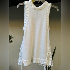 PAIGE Ellen white crochet back sleeveless sweater